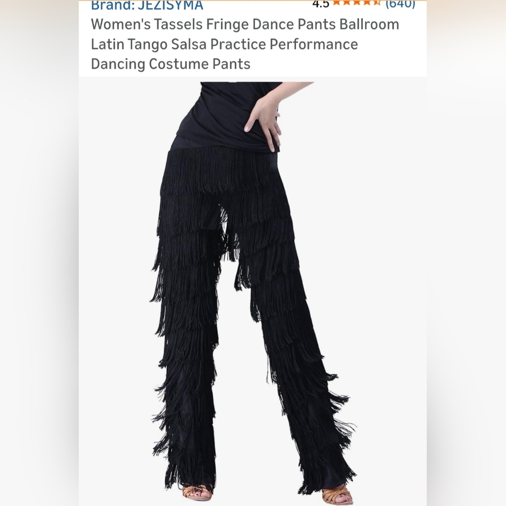 Black Wide-Leg Fringe Dance Pants.  W-15